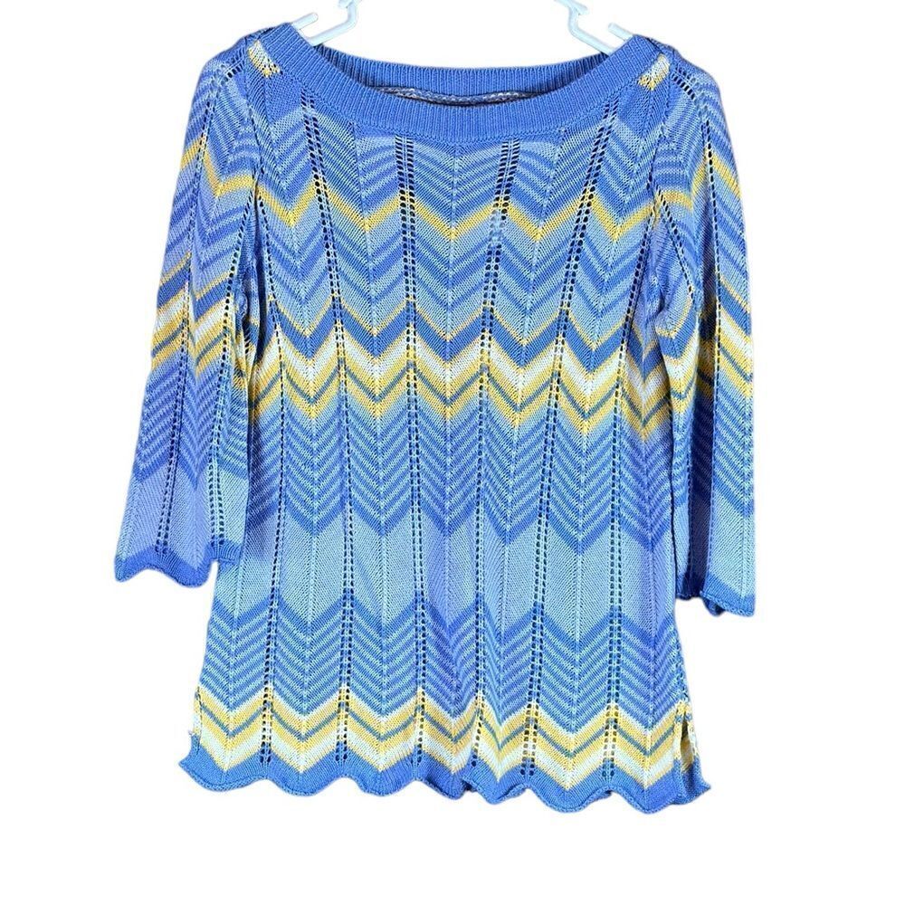 Burgess Blue and Yellow Silk Blend Sweater Size Medium‎